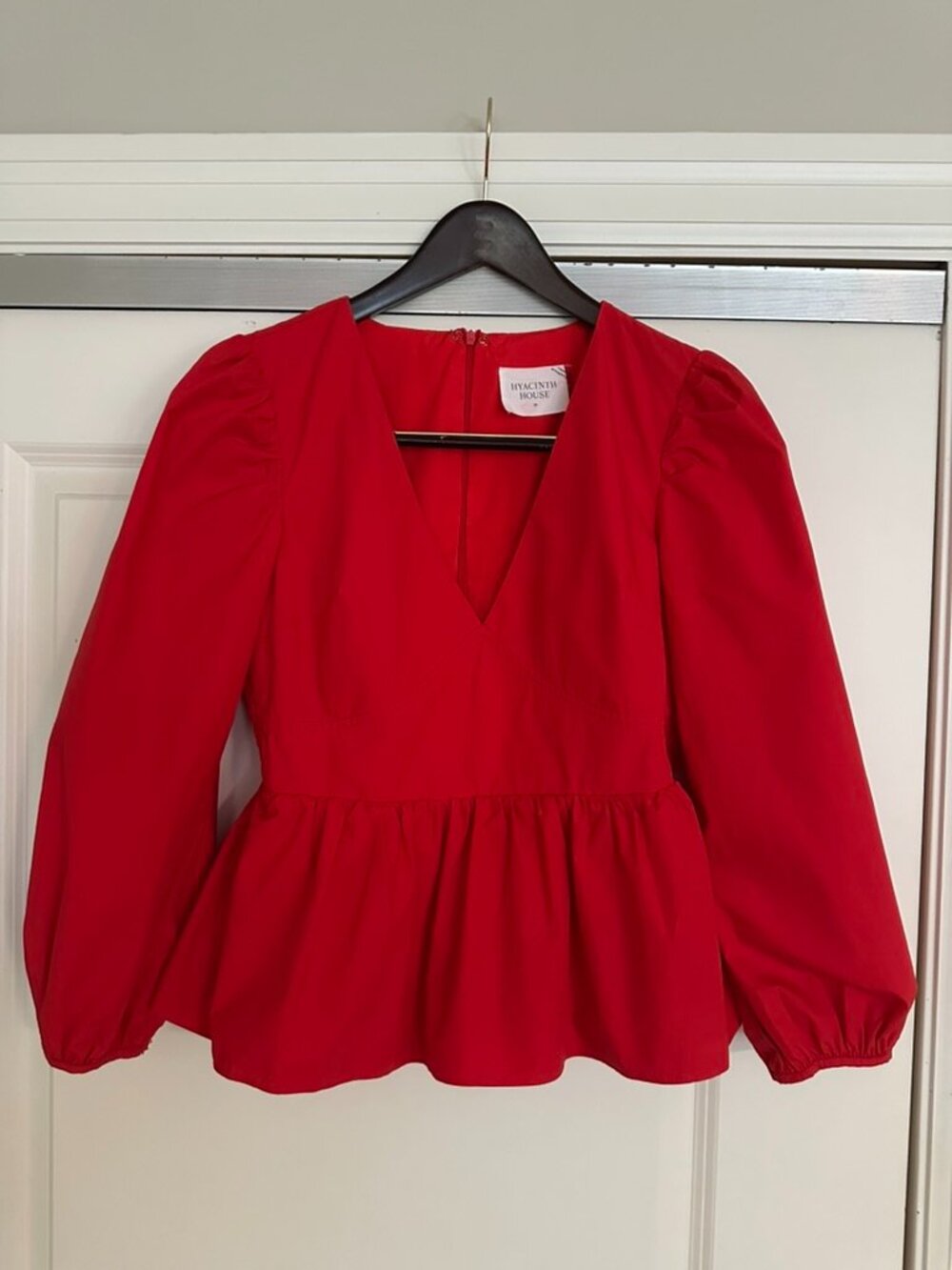 Hyacinth House Elaina Puff Sleeve Peplum Blouse | Cherry Red | Medium